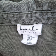 Load image into Gallery viewer, Nicole Miller Shirt Dress XL Linen Blend Khaki Green Button Down Safari Pockets
