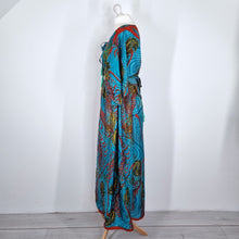 Load image into Gallery viewer, All About Audrey Dress Recycled Saree Maxi Blue Paisley Kaftan Vintage India M L
