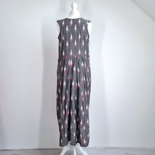Load image into Gallery viewer, Handmade Midi Dress Ikat Print 8 10 A Line Grey Cotton Blend Buttons Lagenlook
