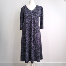 Load image into Gallery viewer, Roman Midi Dress Leopard Print  UK 16 Purple Animal Skater Stretch Casual
