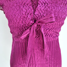 Load image into Gallery viewer, East Crinkle Blouse Top Fuchsia Pink Bow Short Sleeves Pleated Party Lace 16
