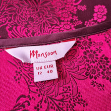 Load image into Gallery viewer, Vintage Monsoon Skirt Jacquard Satin Oriental Burgundy Pink A Line Knee 12 14
