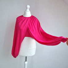 Load image into Gallery viewer, ZARA Balloon Sleeve Blouse Hot Pink Draped XS Batwing Top Party Occasion Cropped
