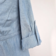 Load image into Gallery viewer, Mudd &amp; Water Denim Shirt UK 12 Blue Chambray Pintuck Button Front Long Sleeves
