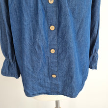 Load image into Gallery viewer, Made in Italy Denim Top Off the Shoulder Chambray Dark Blue Blouse Cotton 10-14
