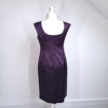 Load image into Gallery viewer, Laura Ashley Satin Dress UK 16 Purple Wiggle Occasion Cocktail Midi Shift Party
