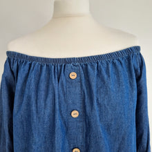 Load image into Gallery viewer, Made in Italy Denim Top Off the Shoulder Chambray Dark Blue Blouse Cotton 10-14
