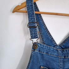 Load image into Gallery viewer, TU Denim Dungarees Cropped UK 14 Blue Casual Wide Leg Raw Hem Overalls Jeans
