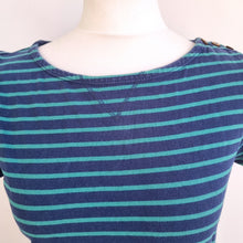 Load image into Gallery viewer, Mantaray  T-Shirt Dress Striped  UK 12 Blue Green 100% Cotton Pockets Casual
