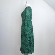 Load image into Gallery viewer, Boden Midi Dress Animal Print Green Navy Button Down Long Sleeves Tie Lined 16
