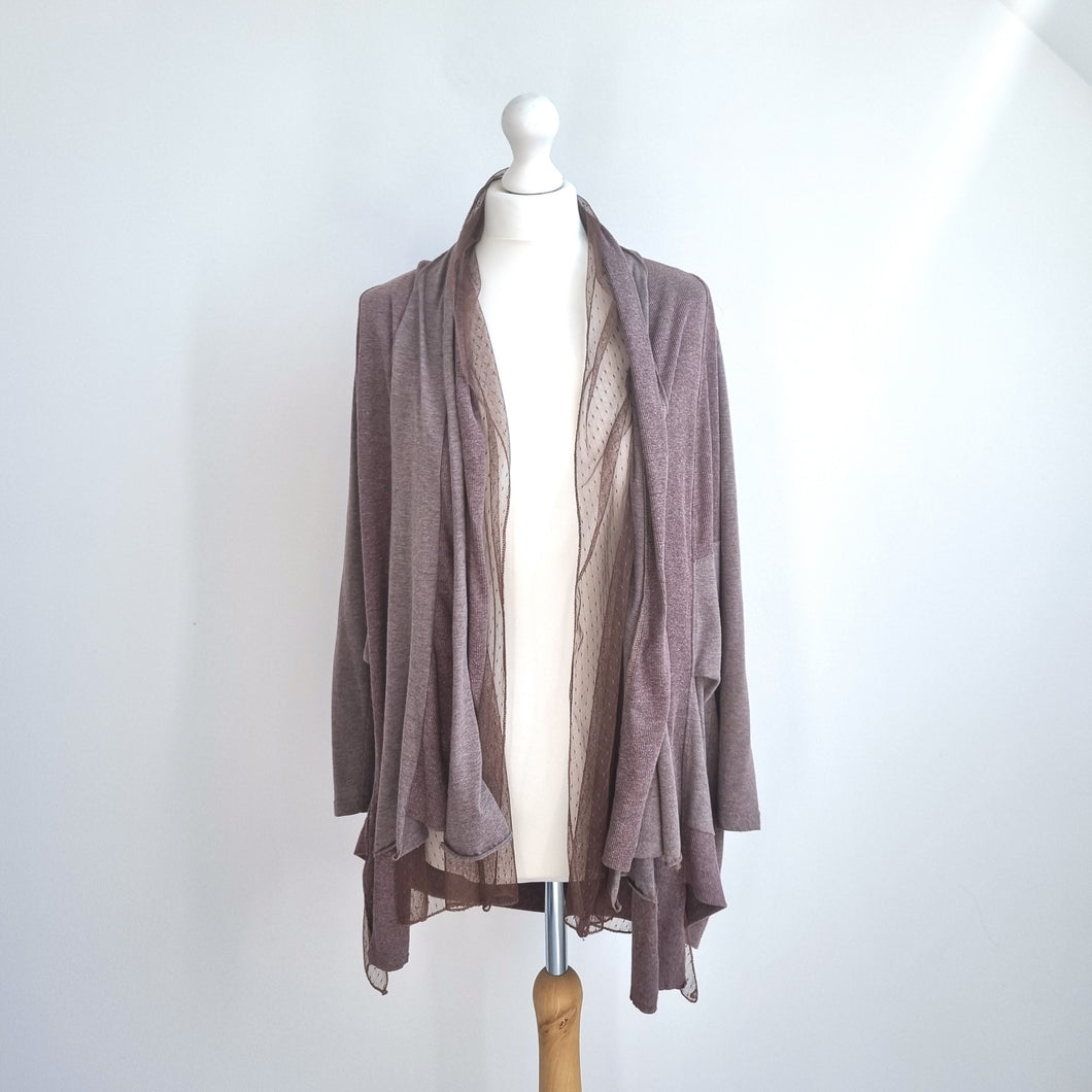 Lily J Waterfall Cardigan Brown Tulle Detail Jersey Cotton Blend Casual S M