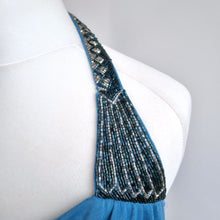 Load image into Gallery viewer, Vintage Topshop Y2K Top Halterneck Beaded Sequins Blue Jersey Backless Cowl 8
