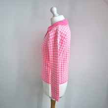 Load image into Gallery viewer, Teria Yabar  Polo Jumper Pink Houndstooth Knit UK 10 12 Y2K Preppy Long Sleeve
