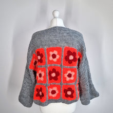 Load image into Gallery viewer, Handmade Crochet Jumper Granny Square Orange Neon Chunky Knit Floral One Size
