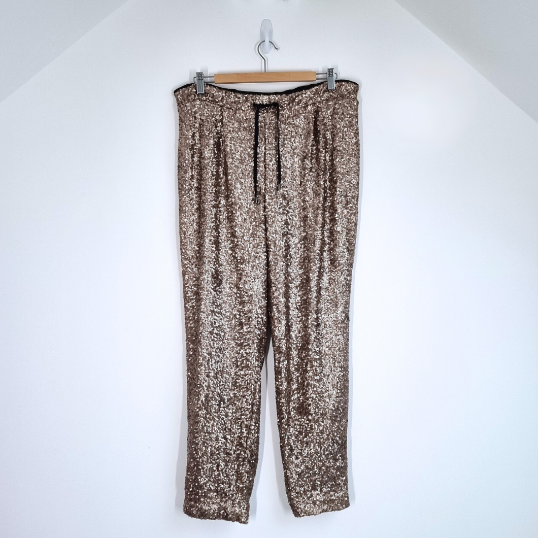 Next Sequin Trousers Gold Size 18 Joggers Side Stripe Lined Christmas Party