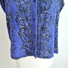 Load image into Gallery viewer, Vintage Monsoon Top Indian Block Print Blue Button Down Floral Boho Hippie 12 14
