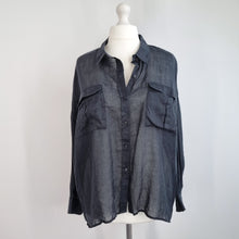 Load image into Gallery viewer, M&amp;S Autograph Blouse Black UK 22 100% Ramie Shirt Top Hi Low Semi Sheer Casual
