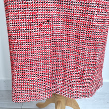 Load image into Gallery viewer, M&amp;S Tweed Midi Skirt UK 14 Red Fringed Pencil Boucle Lined Wrap Office Smart
