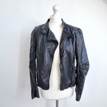 Load image into Gallery viewer, Zara Woman Real Leather Jacket Large Puff Sleeves Black Biker Lambskin Lined
