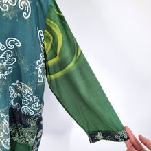 Load image into Gallery viewer, Batik Tunic Blouse Top One Size Green Tie-Dye Indonesia Pockets Long Sleeve Boho
