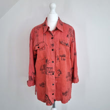 Load image into Gallery viewer, Chico&#39;s 100% Linen Blouse Giraffe Print Rust Terracota Shirt Tribal Size 1 Small
