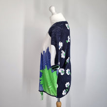 Load image into Gallery viewer, Oui Top Blouse Oversized Floral Print UK 14 Cotton Blend Blue Green Short Sleeve

