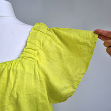Load image into Gallery viewer, Next 100% Linen Blouse UK 20 Neon Yellow Top Boat Neck Short Sleeves Holiday
