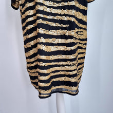 Load image into Gallery viewer, Nasty Gal Sequin Dress Size 20 Gold Black Striped Shift Party T-shirt Festive
