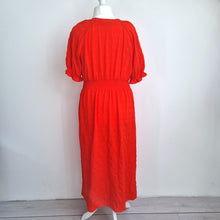 Load image into Gallery viewer, M&amp;S Midi Dress Red Button Down 16 Long Milkmaid Shirred Waist Boho Casual A Line
