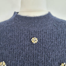 Load image into Gallery viewer, Boden Embellished Fluffy T-Shirt Top Navy Short Sleeves Wool Alpaca Knit Medium
