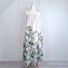 Load image into Gallery viewer, H&amp;M Maxi Dress Linen Blend Slip White Green Floral Leaf Print A Line Medium
