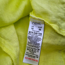 Load image into Gallery viewer, Next 100% Linen Dress UK 18 Neon Lime Yellow Smock Pockets Casual Short Sleeves
