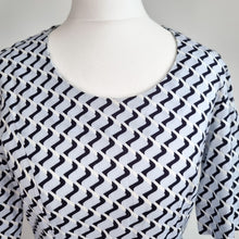 Load image into Gallery viewer, COS Dress Pleated A Line Pocket Blue Print UK 6 Work Cocktail Cotton Asymmetric
