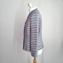 Load image into Gallery viewer, Frank Walder Boucle Jacket UK 14 Tweed Sequins Blazer Blue Orange Work Zip Chic
