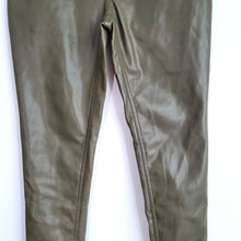 Load image into Gallery viewer, River Island Khaki Trousers UK 8 Faux Leather Skinny Green PU Coated Jeggings
