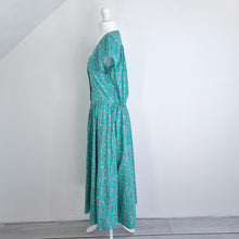 Load image into Gallery viewer, Vintage Nightingales Maxi Dress Turquoise Button Down Floral A Line Cottage 10
