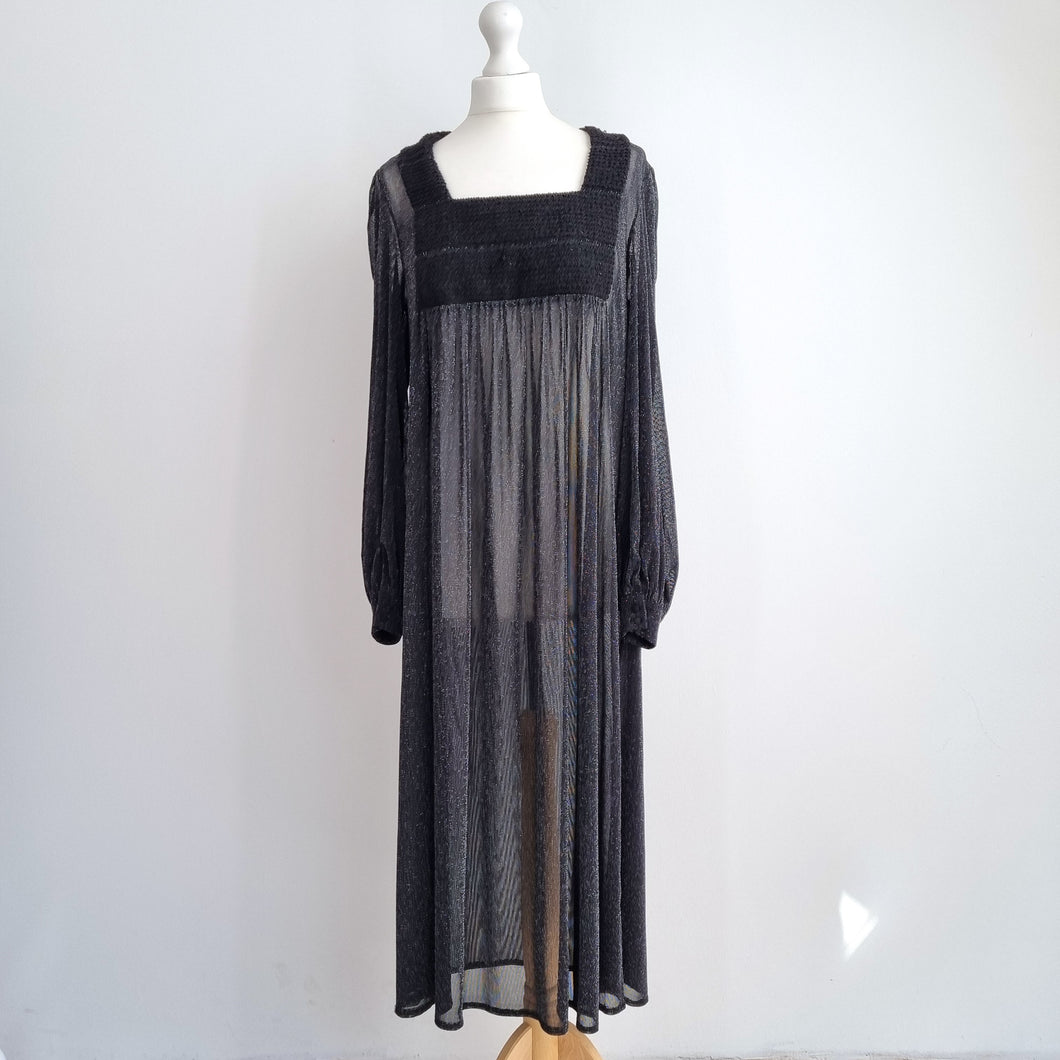 Zara Lurex Kaftan Dress Sparkly Sheer Midi Black Long Sleeves Party Boho Medium