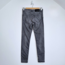 Load image into Gallery viewer, AllSaints Jeans Mast Fit W 28 Skinny Grey Panel Raw Hem Stretch Low Rise Grunge
