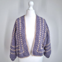 Load image into Gallery viewer, Handmade Crochet Cardigan Cropped Chunky Knit Boxy Lilac Hexagon Granny 6 8 10

