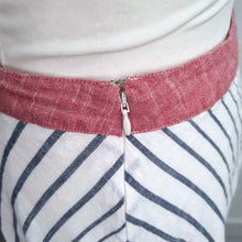 Load image into Gallery viewer, Principles Striped Midi Skirt UK 18 White Blue Cotton A Line Asymmetric Lined
