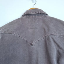 Load image into Gallery viewer, AllSaints Western Denim Shirt Men&#39;s Inada Grey Pearl Snap Buttons Thick Medium
