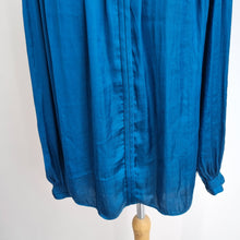 Load image into Gallery viewer, Jigsaw Blouse Satin Peasant Teal Blue Top Long Sleeves Boho Work Smock Size 14
