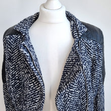 Load image into Gallery viewer, Capsule Tweed Biker Jacket UK 10 12 Faux Leather Boucle Wool Blue NEW T4 Work
