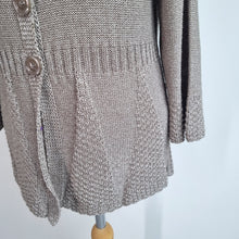 Load image into Gallery viewer, M&amp;S Per Una Cardigan Medium Metallic Gold Made in Italy Peplum Buttons Knit
