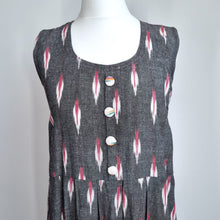 Load image into Gallery viewer, Handmade Midi Dress Ikat Print 8 10 A Line Grey Cotton Blend Buttons Lagenlook
