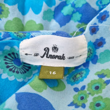Load image into Gallery viewer, Anorak Retro Floral Blouse UK 16 Button Front Turquoise Blue Peasant Top Viscose
