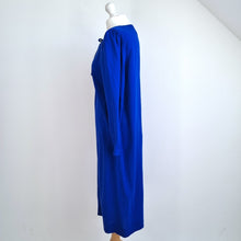 Load image into Gallery viewer, Vintage Jaeger Dress Midi 100% Wool Electric Blue Tunic Long Sleeves 70s 80s 14
