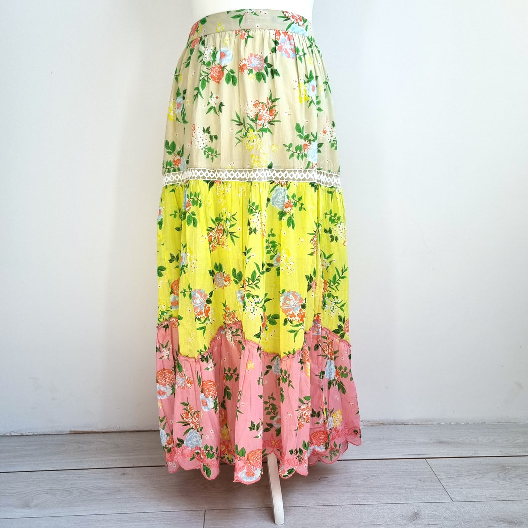 NEW Lucky & Coco Skirt Maxi Tiered Floral Embroidery Boho Cotton Summer XL 16 18