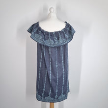 Load image into Gallery viewer, Mantaray Off Shoulder Dress Blue Boho Peasant Smock Embroidered Festival Large
