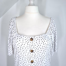 Load image into Gallery viewer, Next Dress White Polka Dots Skater Knee Length Jersey Casual Retro Stretch 22
